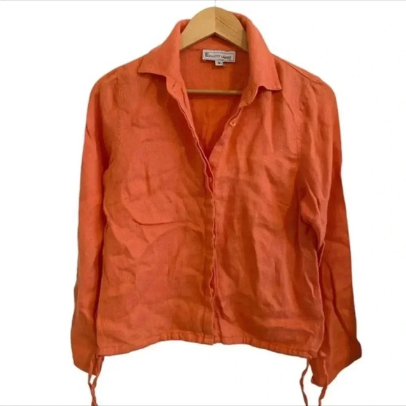 Elliot Lauren Orange Linen Button Down Top - Picture 1 of 6